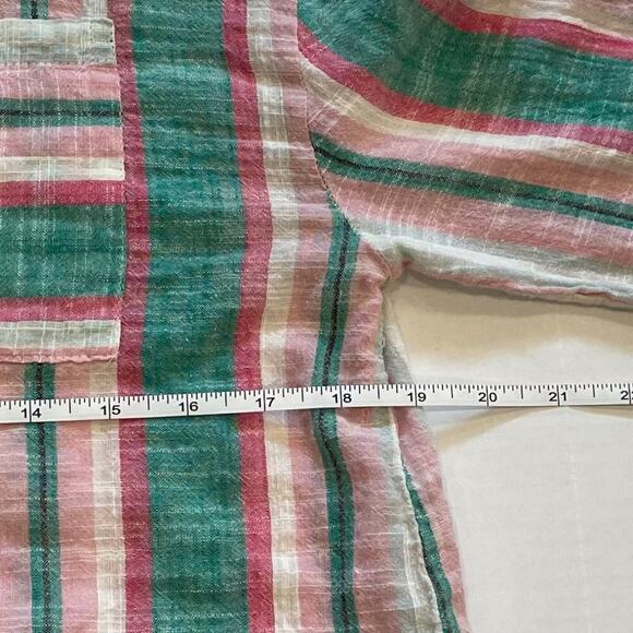 Unique Spectrum Cotton Pastel Striped 3/4 Sleeve Button Down Shirt, Pocket, S - Picture 12 of 13
